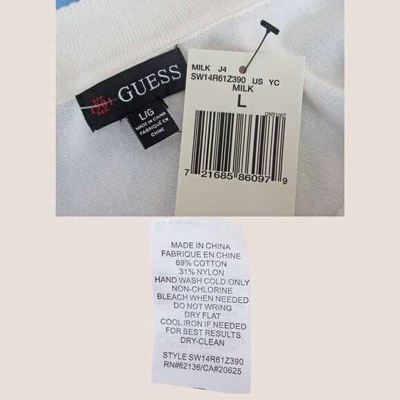 GUESS NEW Old Money Crystals Signature Logo Ribbed Trim Pullover Sweater S - Picture 5 of 12